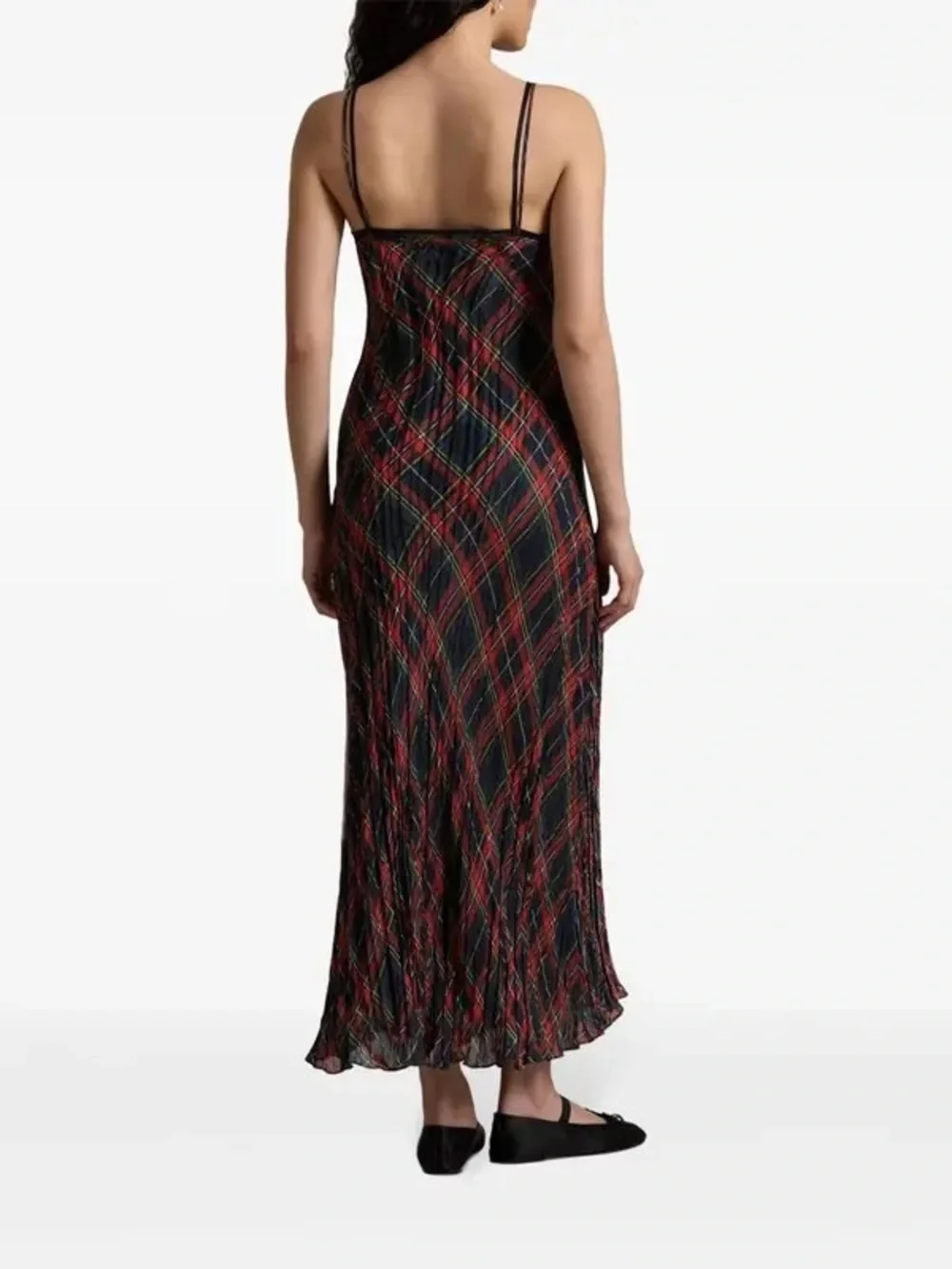 Polo Ralph Lauren Plaid Tartan Crinkle Pleated layered maxi dress SZ M / 8 / 10 - Picture 5 of 15